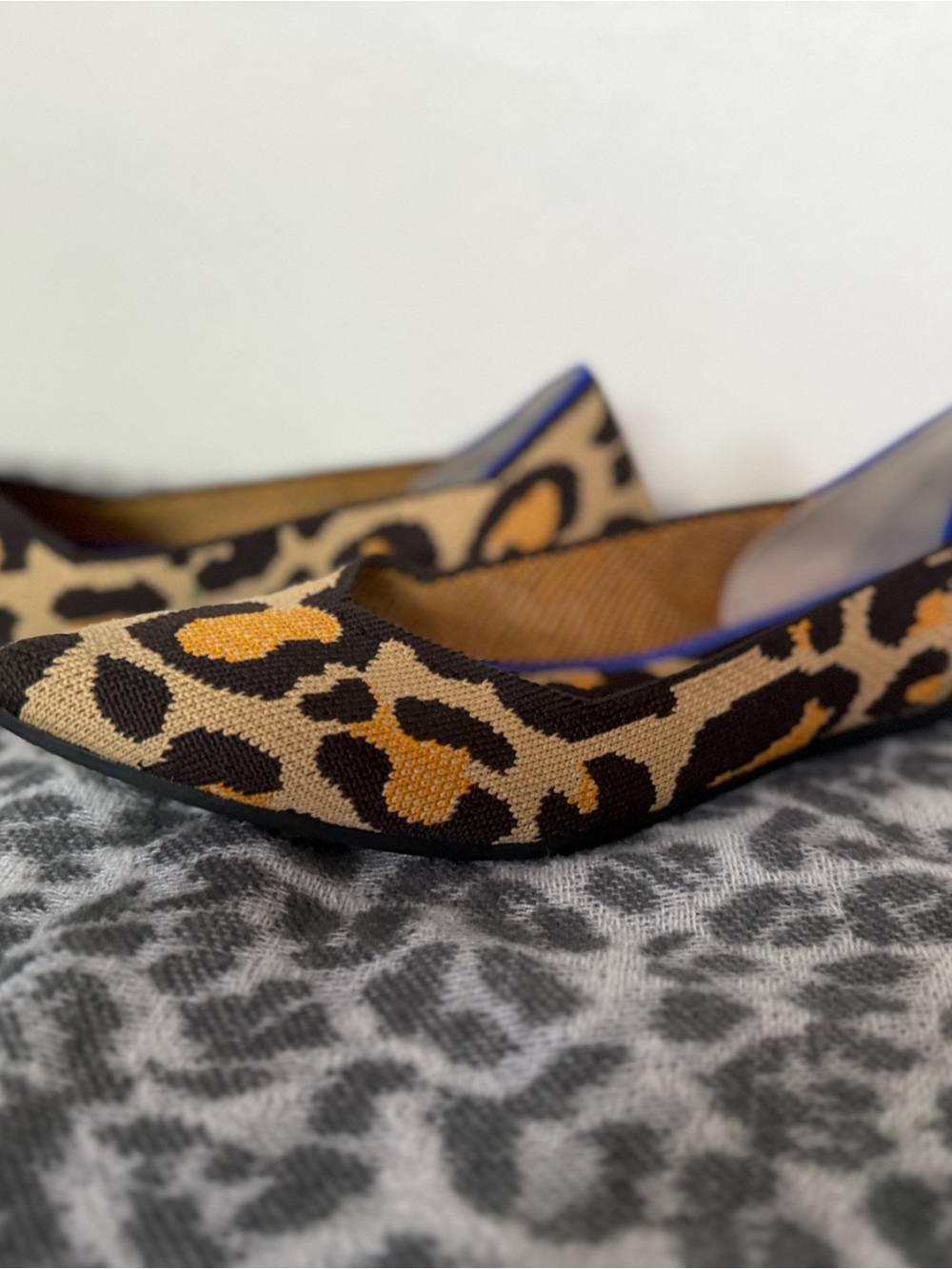 Rothy's Leopard Pointed-Toe Flats in Tan, Black and Gold